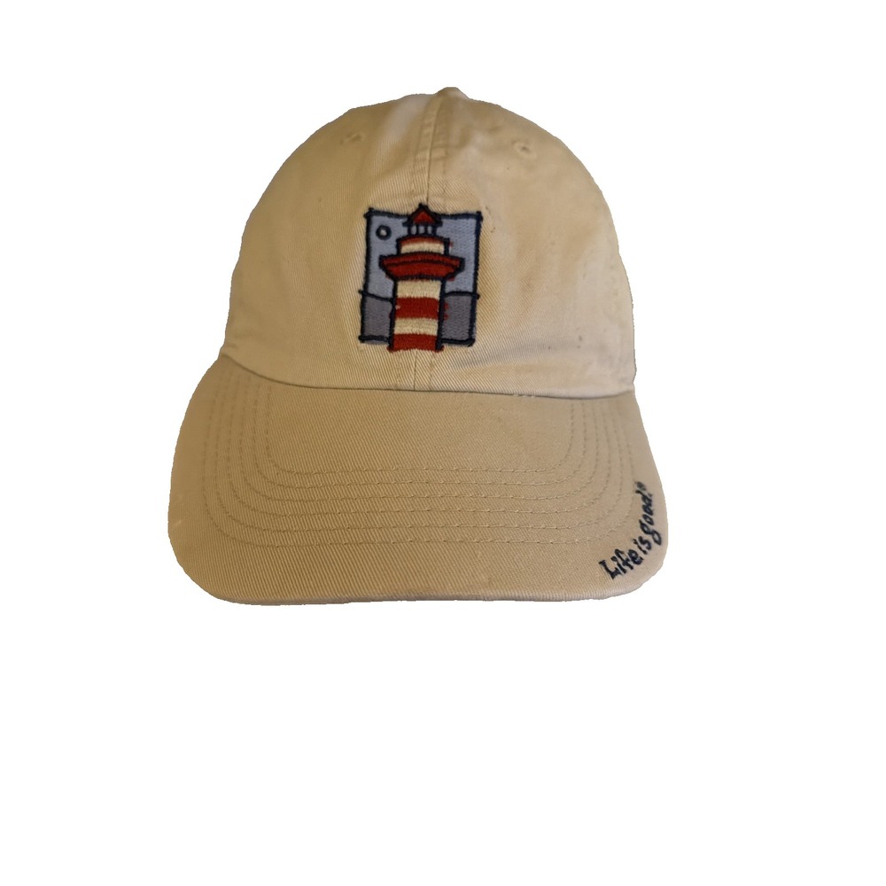Life Is Good‎ Black Beige Baseball Hat Cap  Lighthouse Ajustable